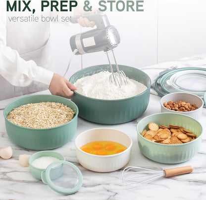 COOK WITH COLOR Prep Bowls with Lids- 8 Piece Nesting Plastic Small Mixing Bowl Set with Lids (Teal Ombre)