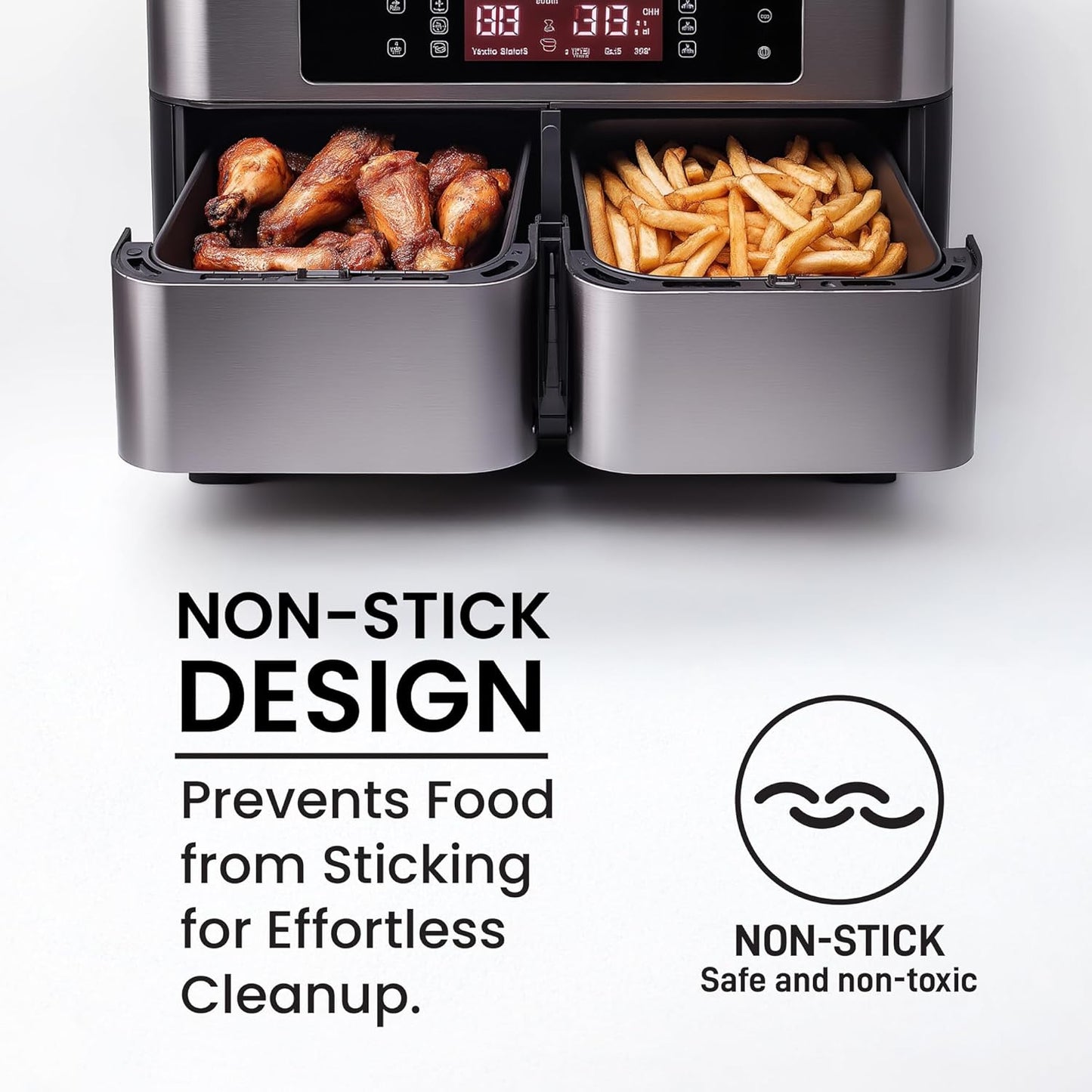 Collapsible Silicone Air Fryer Basket Liners Pot - AirFryer Liners Reusable Bowls for 5 Quart or Bigger - Air Fryer Accessories 2 Pack - Round Silicone Liners (Red & Black)