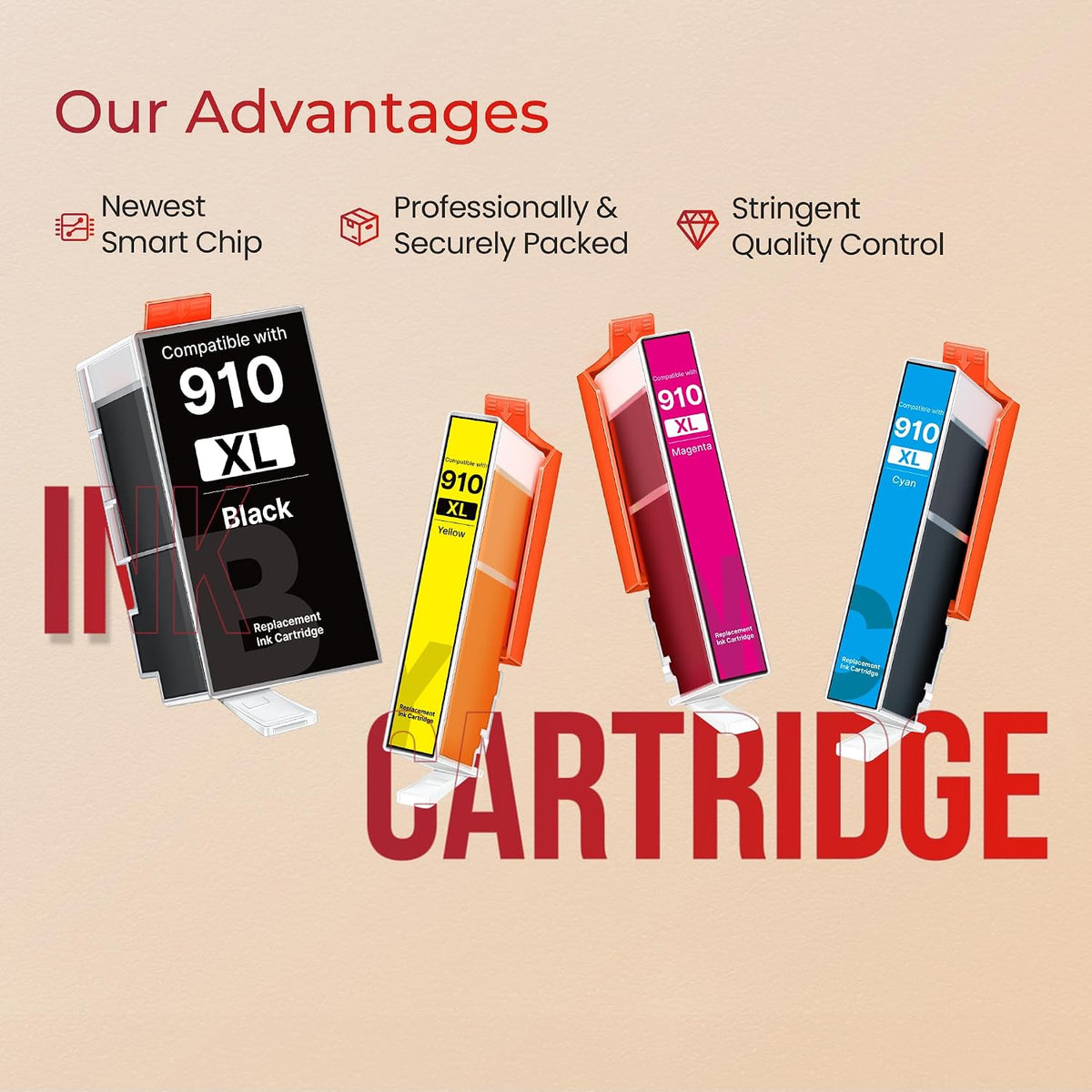 ejet 910XL Ink Replacement for HP 910XL Ink Cartridges Combo Pack with HP 910 Ink HP910XL HP910 Work for OfficeJet Pro 8020 8025 8028 8035 OfficeJet 8010 8015 8018 8022 Printers, Black and Color