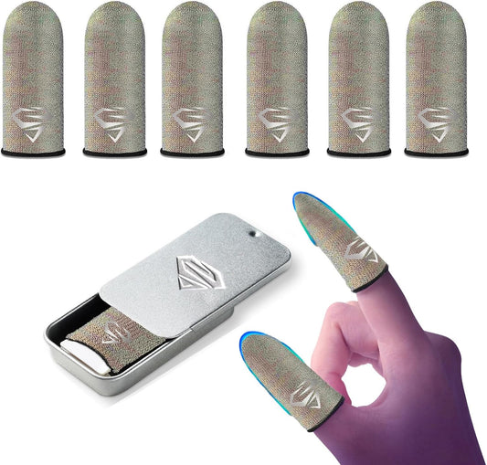 Ultra-Thin Silver Fiber Gaming Finger Sleeves - Breathable, Sweatproof, Seamless Fit with 0.15mm Precision for Enhanced Touchscreen Sensitivity, Anti-Slip Design, and All-Season Comfort（6-Pack）