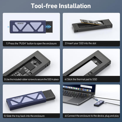 M.2 NVMe SSD Enclosure | Tool-Free USB-C 10Gbps Adapter | Supports 2230/2242/2260/2280 SSDs | External Hard Drive for PC and Laptop | Power Loss Protection with Aluminum Alloy Shell - PuriLite