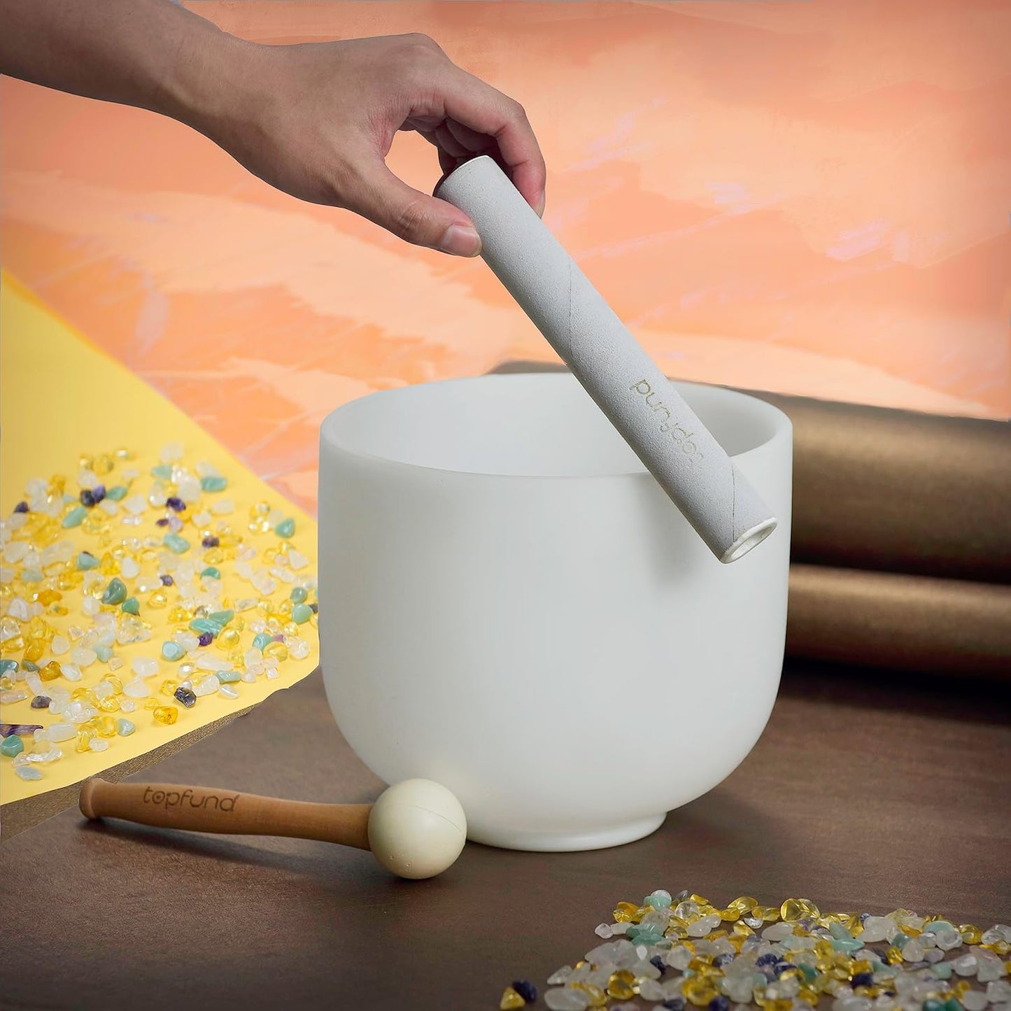 TOPFUND F Note Crystal Singing Bowl Heart Chakra 8 inch with Heavy Duty Carrying Case and Suede Striker