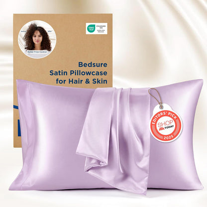 Bedsure Satin Pillow Case Queen Size 2 Pack, Similar to Silk Pillow Cases, Silky Pillowcase Covers with Envelope Closure, Room Decor Valentine Gifts for Women Men, Grey, 20x30 Inches