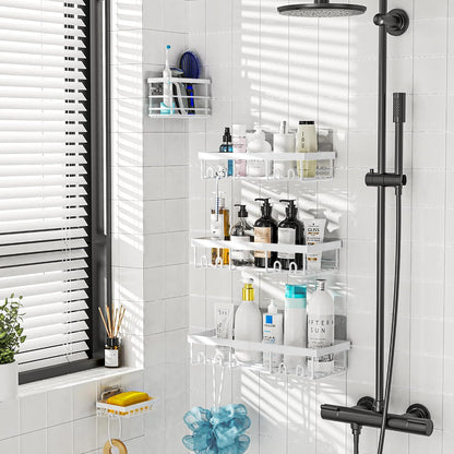 Moforoco Shower Caddy Shelf Organizer Rack, Self Adhesive Black Bathroom Shelves Basket, Home Farmhouse Wall Shower Inside Organization and Storage Decor Rv Accessories, First Apartment Essentials