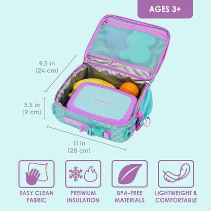 Bentgo® Kids Lunch Bag - Durable, Double Insulated, Water-Resistant Fabric, Interior & Exterior Zippered Pockets, Water Bottle Holder - Ideal for Children 3+ (Shark)