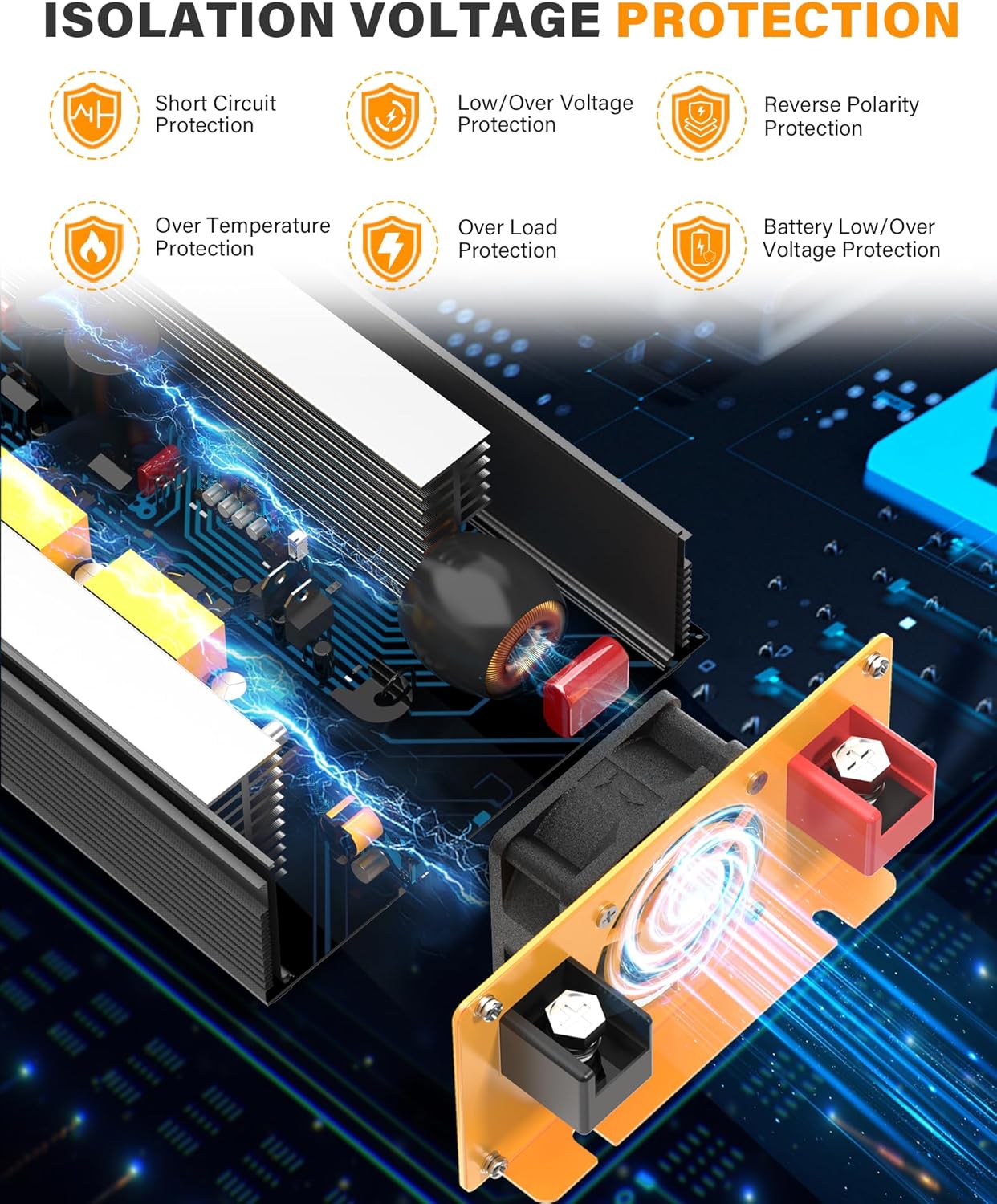 MWXNE 2000W Pure Sine Wave Inverter 12V DC to 110V 120V AC Car Converter for RV Truck Off-Grid Solar Power Inverter with 4 AC Outlets, USB/Type-C Fast Charging Ports, LCD Display, Remote Control