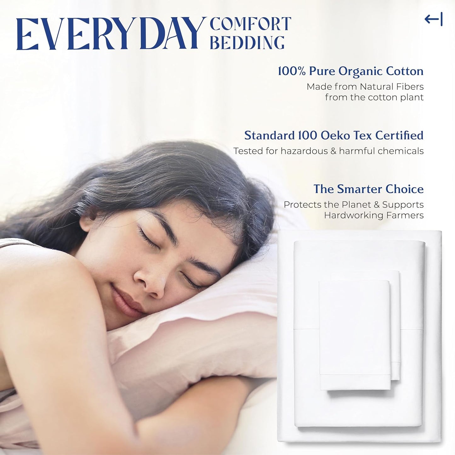 Mayfair Linen 100% Organic Cotton Percale Sheets Full Size - White Cotton Percale Sheets Full, 4 Piece Full Percale Sheet Sets, Soft & Crisp, Cooling Sheets, 16" Deep Pocket Hotel Sheets Full Size