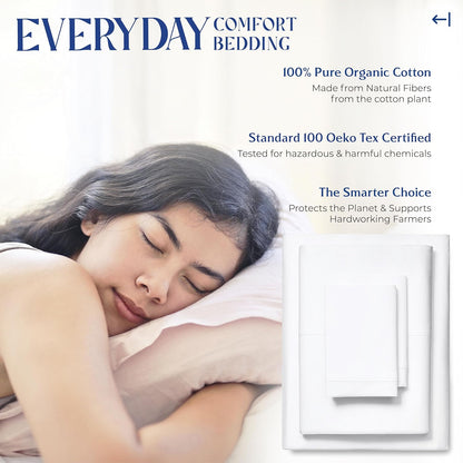 Mayfair Linen 100% Organic Cotton Percale Sheets Full Size - White Cotton Percale Sheets Full, 4 Piece Full Percale Sheet Sets, Soft & Crisp, Cooling Sheets, 16" Deep Pocket Hotel Sheets Full Size