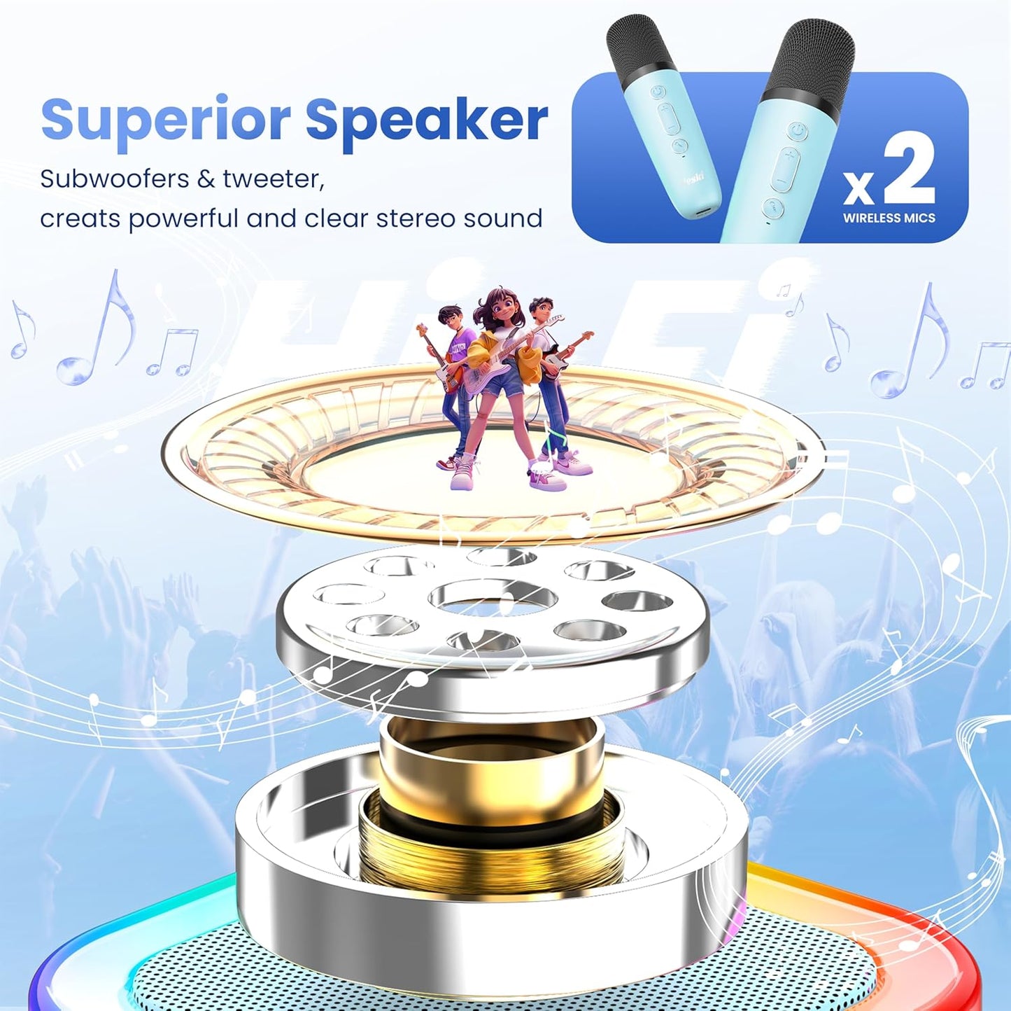 Karaoke Machine for Kids Adults, Portable Bluetooth Mini Karaoke Microphone Singing Speaker Karaoke Player with 2 Wireless Mic Toys for All Smartphones,Birthday, Family,Home Party (Purple)