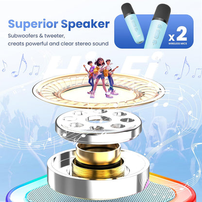 Karaoke Machine for Kids Adults, Portable Bluetooth Mini Karaoke Microphone Singing Speaker Karaoke Player with 2 Wireless Mic Toys for All Smartphones,Birthday, Family,Home Party (Purple)