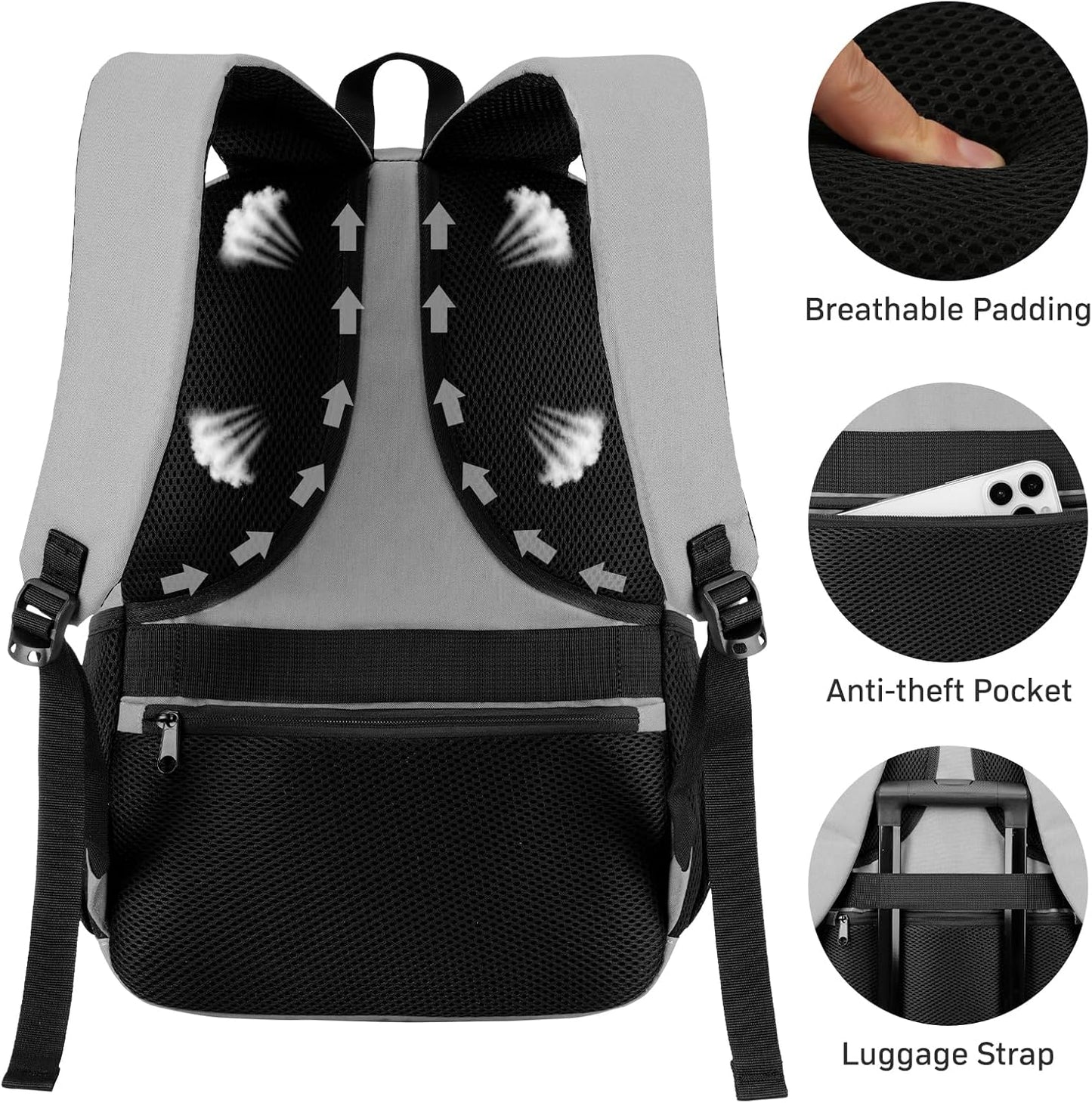 Black Backpack for Men Women, Durable Casual School Backpacks Teens Boys and Girls Classic 15.6 Inch Laptop Bookbag with USB Charger for College High School Work Travel