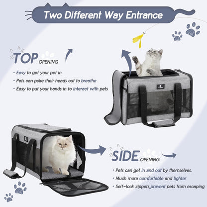 X-ZONE PET Cat Carrier Dog Carrier Pet Carrier for Small Medium Cats Dogs Puppies of 15 Lbs,Airline Approved Soft Sided Pet Travel Carrier,Dog Carriers for Small Dogs - Black Grey Purple Blue Brown