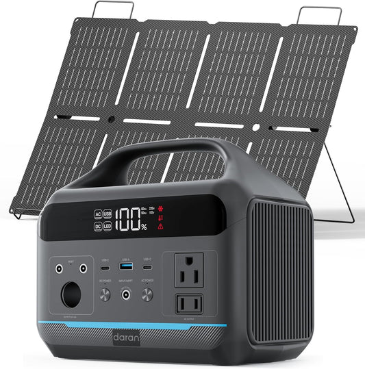 600W Portable Power Station with 80W Solar Panel, 288Wh LiFePO4 Solar Generator (1200W Peak), Fast Charging with Dual AC Outlets, 100W USB-C PD for Camping, RV Trips, Power Outages, Emergency Backup