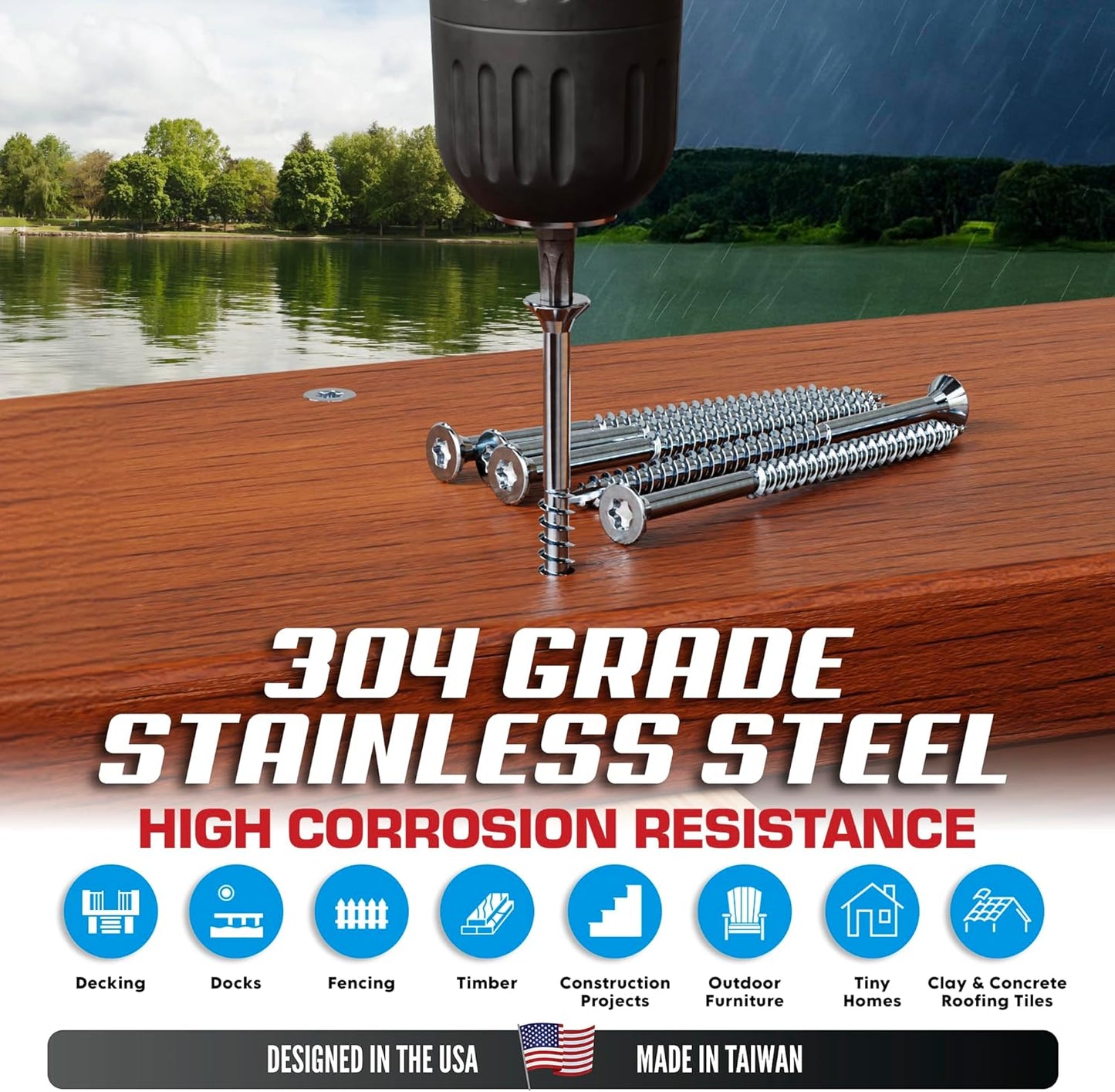 #10 x 3 Inch Stainless Steel Deck Screws 350 Pieces | T25 Star Torx Drive Flat Head | 304 Grade Stainless Steel Wood Screws High Corrosion Resistance by Allen's Trading Co. Eagle Claw Fasteners
