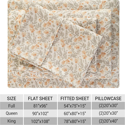 Viviland Floral Queen Sheet Set - 4 Piece Vintage Pink & Yellow Flower Patterned Bed Sheets - Soft, Breathable Microfiber Sheets with Deep Pocket, Non-Slip Fitted Sheets & Pillowcases