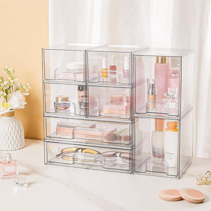Vtopmart 3 Pack Stackable Clear Plastic Drawer Organizer, Makeup Organizers and Storage for Eyeshadow Palettes, Cosmetics, Beauty Supplies, Ideal for Vanity, Desk, Office, Bathroom Organization
