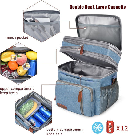 Lunch Bag for Women Men Double Deck Lunch Box - Leakproof Insulated Soft Large Lunch Cooler Bag, MIYCOO (Black,15L)