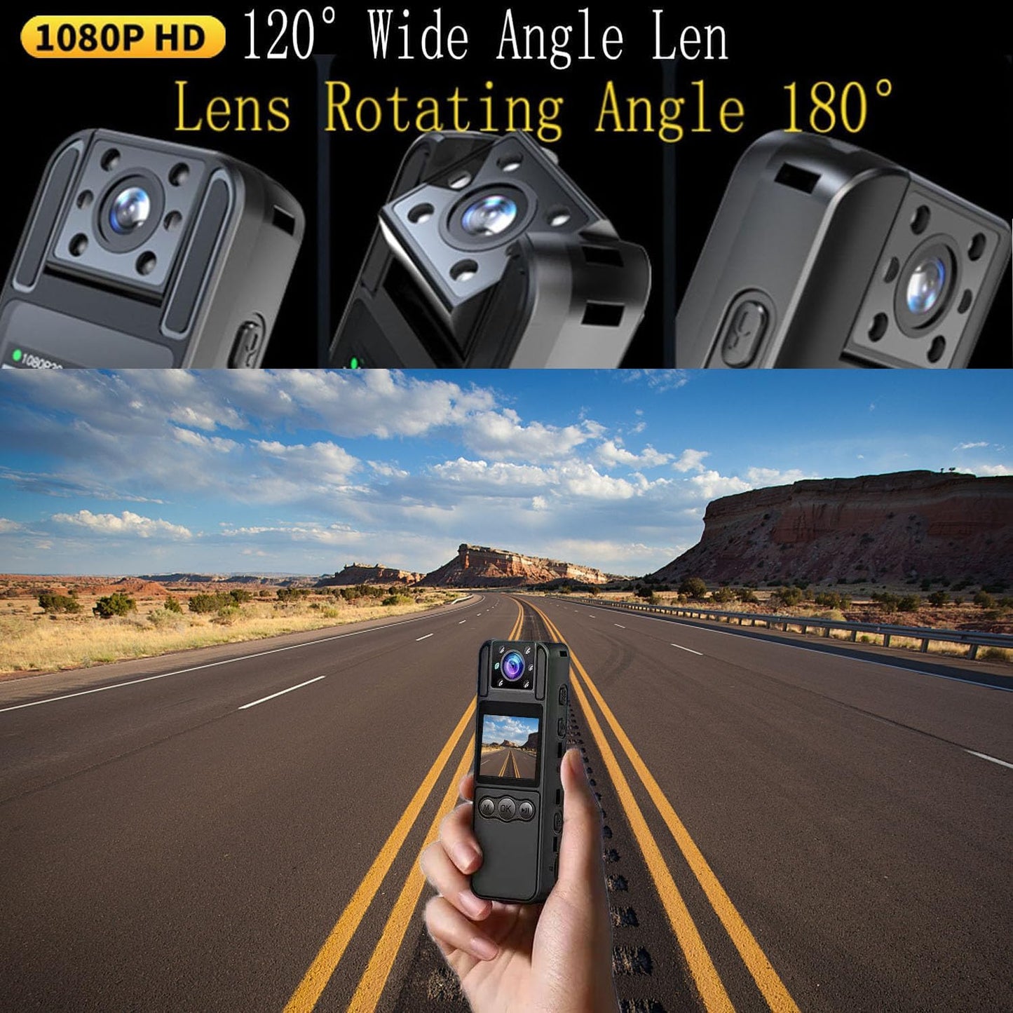 1080P Body Cameras with Audio and Video Recording| 180° Rotating Lens | 6-8HR Battery | Night Vision | 64GB SD Card | 1.3" LCD | Portable Security Cam for Police, Law Enforcement, Outdoors & Meetings