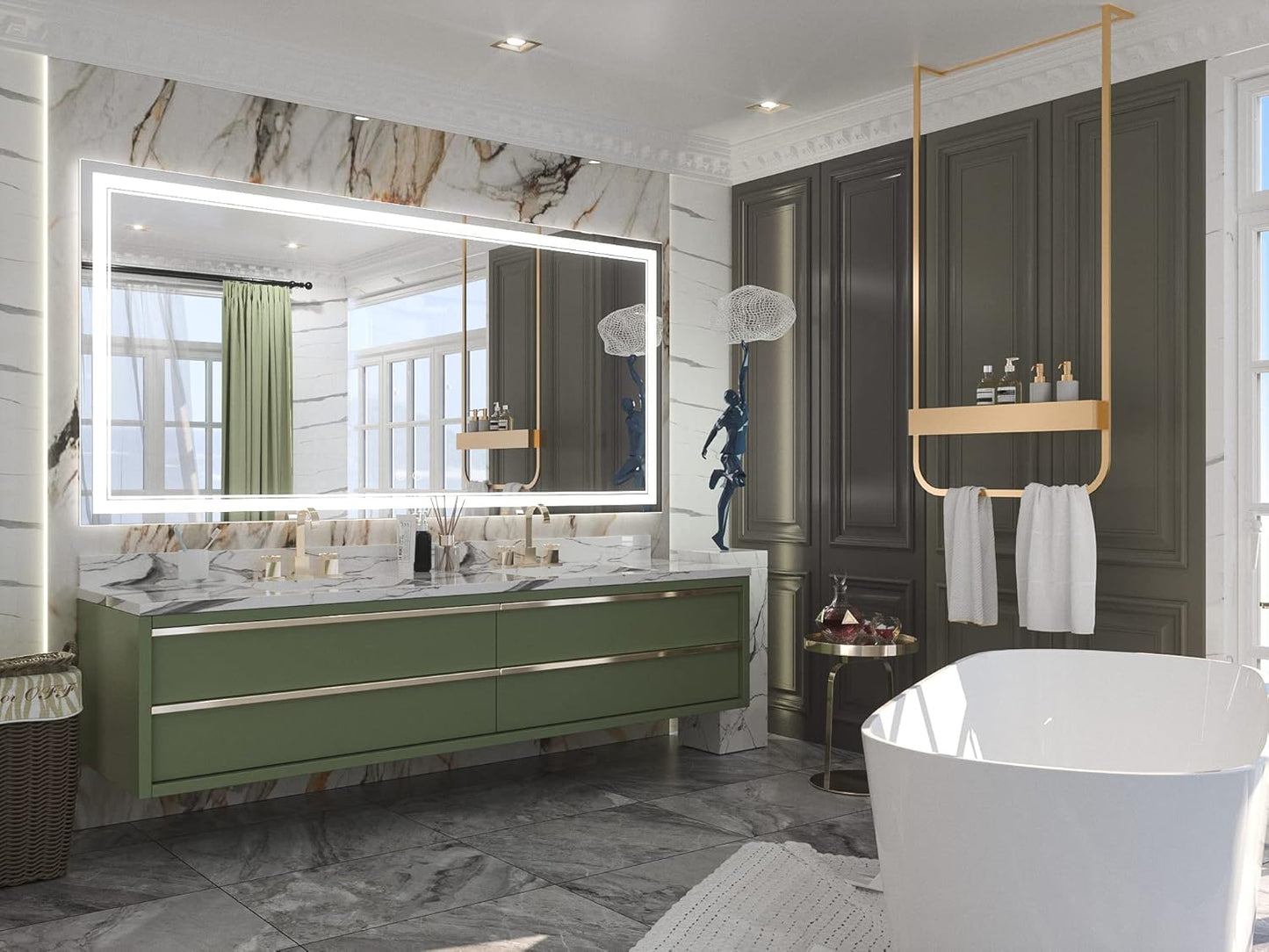 Keonjinn 40 x 24 Inch LED Mirror, Bathroom Mirror with Lights, LED Vanity Mirror, Wall Mounted Anti-Fog Dimmable Lighted Makeup Mirror for Bedroom, IP54 Waterproof (Horizontal/Vertical)