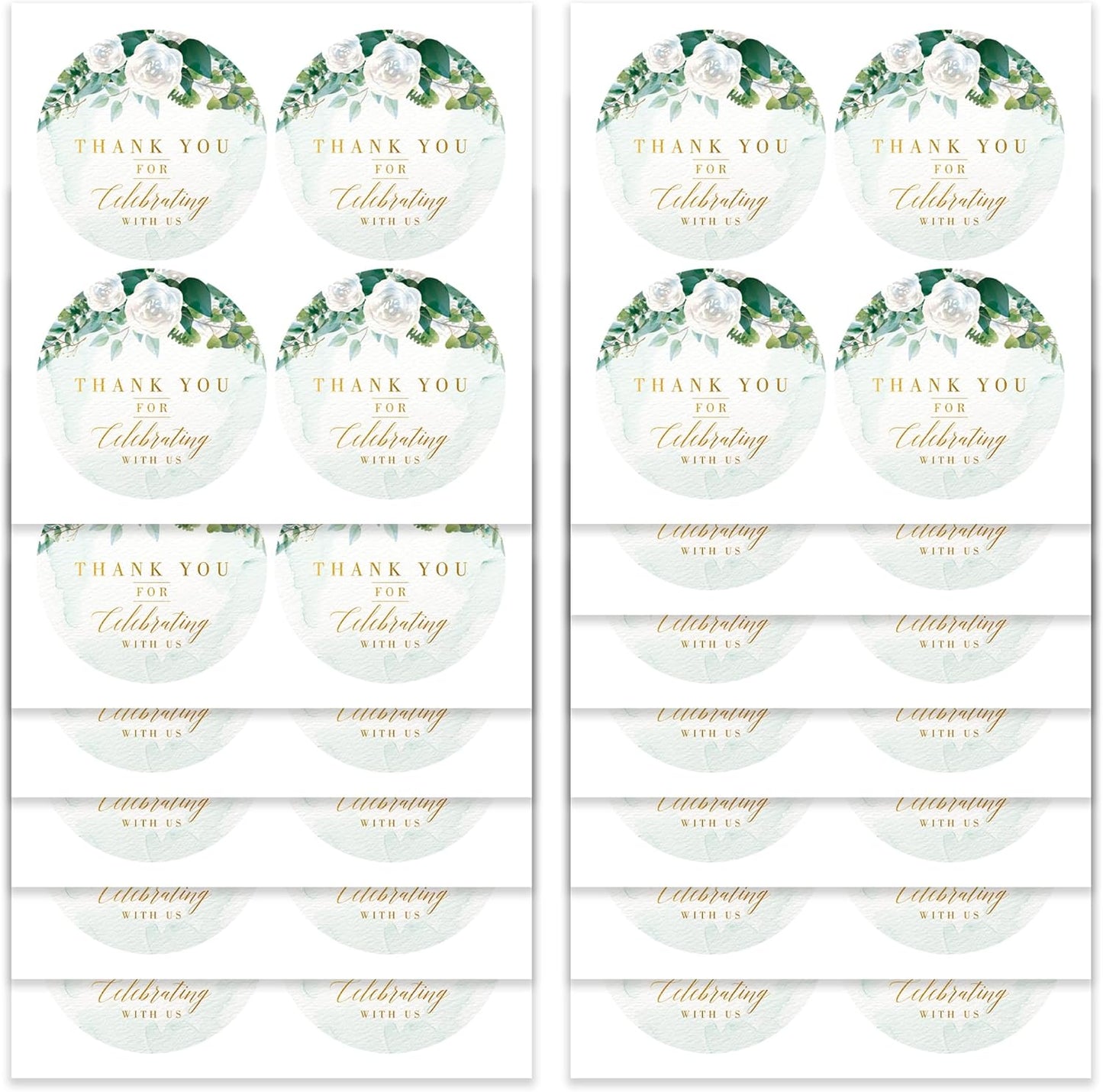 Mobiusea Creation White Floral Thank You for Celebrating with us Stickers | 2 inch | Gold Foil | 60pcs Waterproof Thank You Stickers Wedding Labels for Wedding, Bridal Shower, Baby Shower