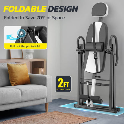 Yoleo Gravity Heavy Duty Inversion Table with Headrest & Adjustable Protective Belt Back Stretcher Machine for Pain Relief Therapy