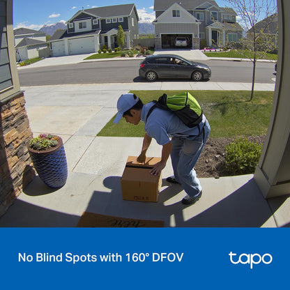 Tapo 2K Wireless Smart Video Doorbell, D205, 160° Ultra-Wide View | Person Detection, 2-Way Talk, Ring Call, Night Vision, Subscription-Free Local Storage or Optional Cloud