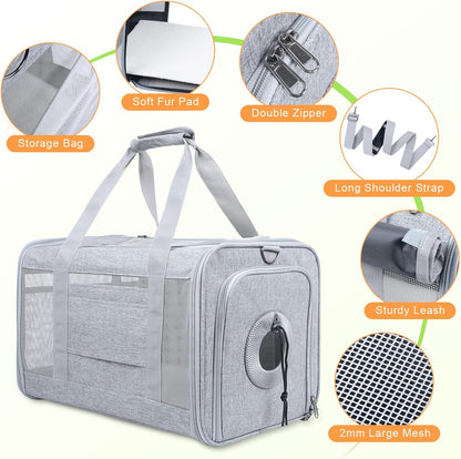 Qoosea Pet Carrier, Suitable for Small Medium Cat Dog Puppy, Soft-Sided Collapsible, Ventilated Windows, Portable Travel Cat Dog Bag (Grey)