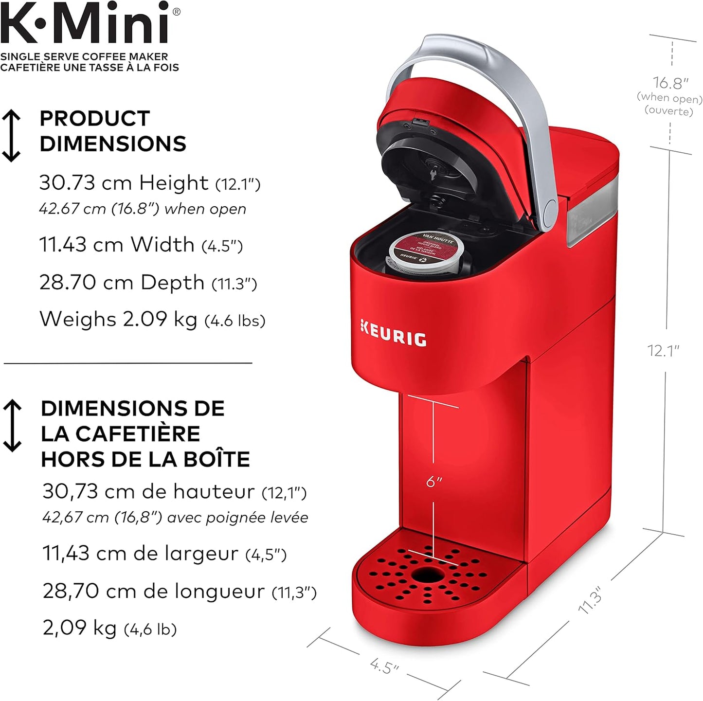 Keurig K-Mini Cafetière à dosettes K-Cup à usage unique, présentant un design ultra-élégant, Rouge Coquelicot