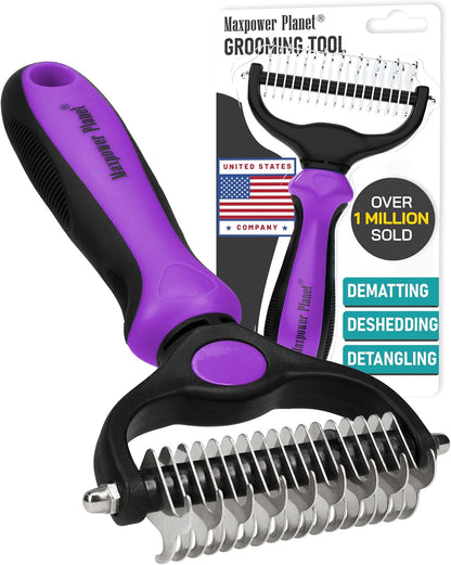 Maxpower Planet Pet Grooming Brush - Double Sided Shedding, Dematting - Undercoat Rake for Dogs - Dog Grooming Brush - Deshedding Brush for Dogs - Dog Brush, Cat Brush, Reduce Shedding by 95%, Black