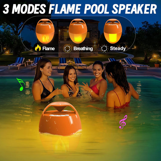 KingSom Bluetooth Pool Speaker, Floating Pool Speakers with LED Flame Light, IP68 Waterproof Hot Tub Speakers,Floating Bluetooth speaker for Pool,Loud Stereo Sound,Hands-Free,24H Playtime pool Speaker - PuriLite