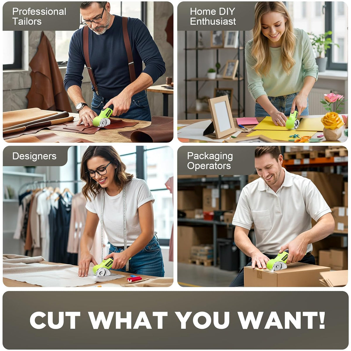 Cordless Electric Scissors: 4V Rechargeable Rotary Cardboard Cutter, 3000mAh Battery, with LED Light & Safety Lock, 2 Blades, Electric Box Cutter for Fabric Carpet Carton Plastic Leather Cloth