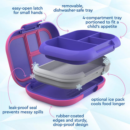 Bentgo Chill Kids Leak-Proof Lunch Box - 4-Compartment Bento Box with Built-In Ice Pack, 3.3 Cup Capacity, PFAS & BPA-Free, Microwave & Dishwasher Safe, Ideal Size for Ages 3 to 7 (Aqua)
