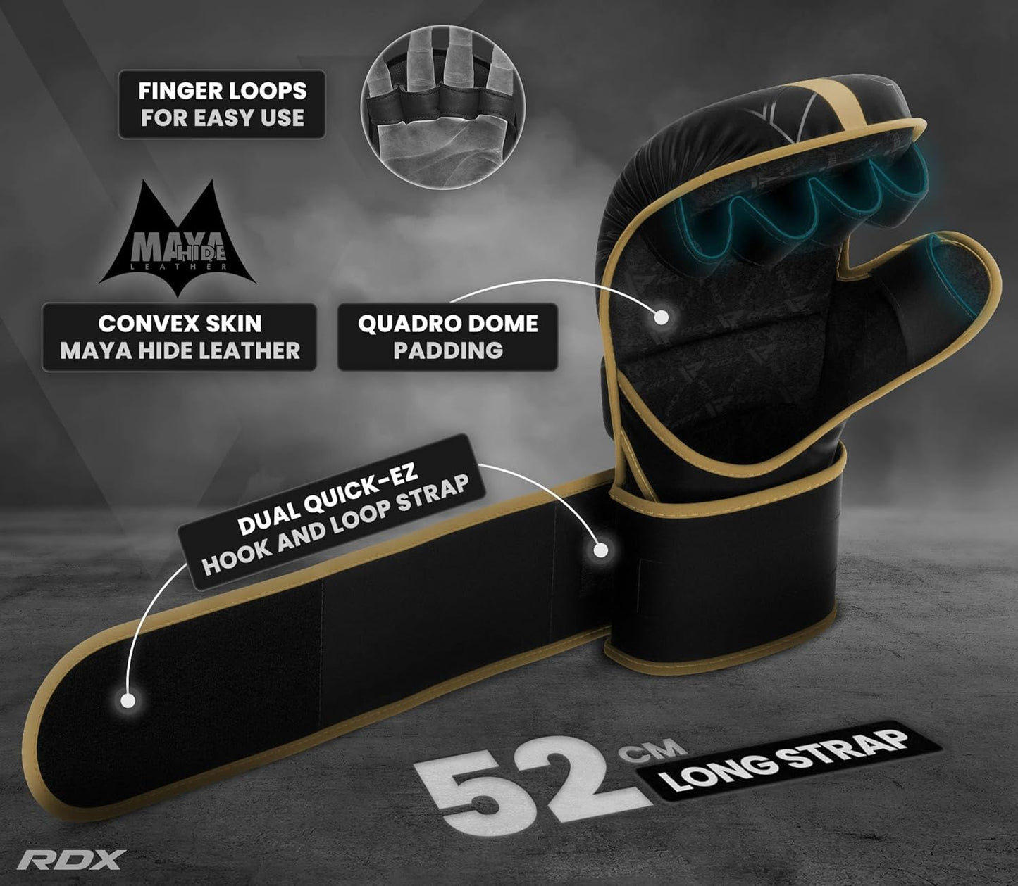 RDX MMA Gloves Sparring Grappling, Hybrid Open Palm Martial Arts Mitts Men Women, Maya Hide Leather Wrist Support, Cage Fighting Combat Sports, Muay Thai Training, Punching Bag and Kickboxing