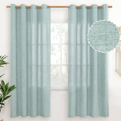 YoungsTex Natural Linen Curtains 84 Inch Long for Living Room Bedroom Grommet Top Light Filtering Privacy Linen Textured Window Semi Sheer Drapes, 2 Panels, 52x84 Inch, Natural