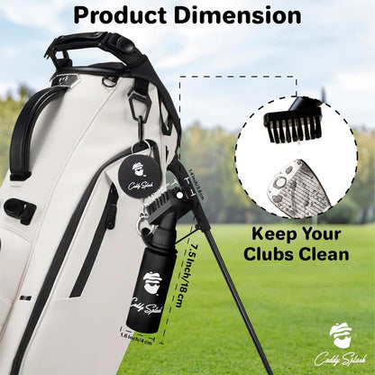 Caddy Splash Golf Water Brush – Retractable Nylon-Bristle Club Cleaner with Anti-Leak Reservoir, Squeeze Bottle Design, 18" Retractor Clip, Wide Cleaning Coverage, Lightweight & Portable – 7.5" Holds 4 oz – Black