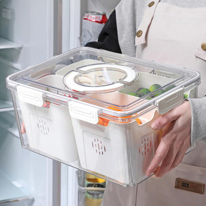 Taiuloo Divided Serving Tray with Lid & Handle, Airtight 6 Compartment Snackle Box Charcuterie Container, Fridge Organizer Bins, Food Storage Container Veggie Tray for Snack, Fruit, Salad, Nut