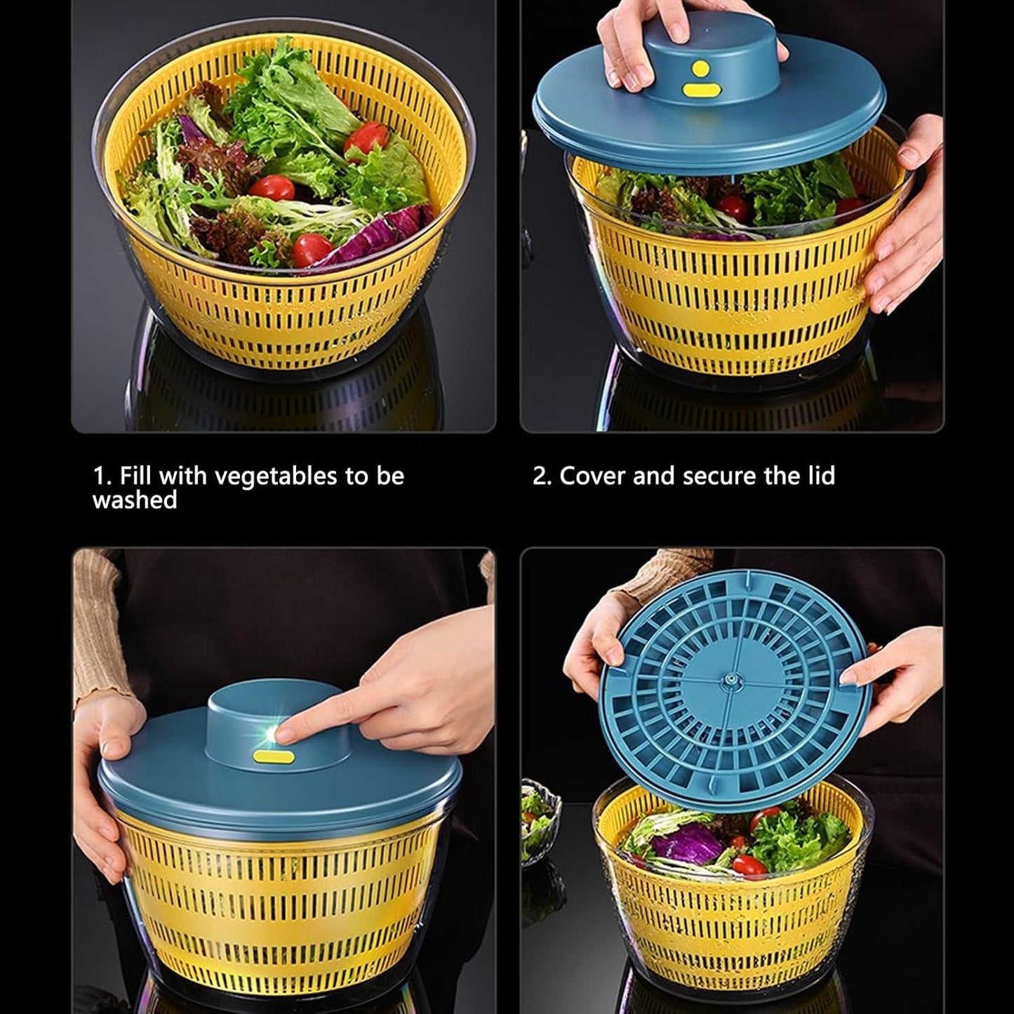 Vegetable Washing Machine Kneading Bowl, Multifunctional Spinner Dryer Vegetable Dryer Salad Mixer Salad Spinner Lettuce Dryer for Home Kitchen (Gray)