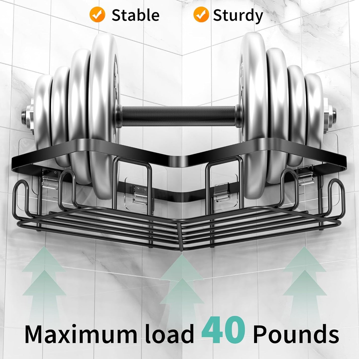 MOFOROCO 3-Pack Shower Caddy Corner Basket Shelf with Soap Holder, No Drilling Traceless Adhesive Shower Wall Shelves, Black Bathroom Shower Storage Organizer（ for 90-Degree Right-Angle Walls）