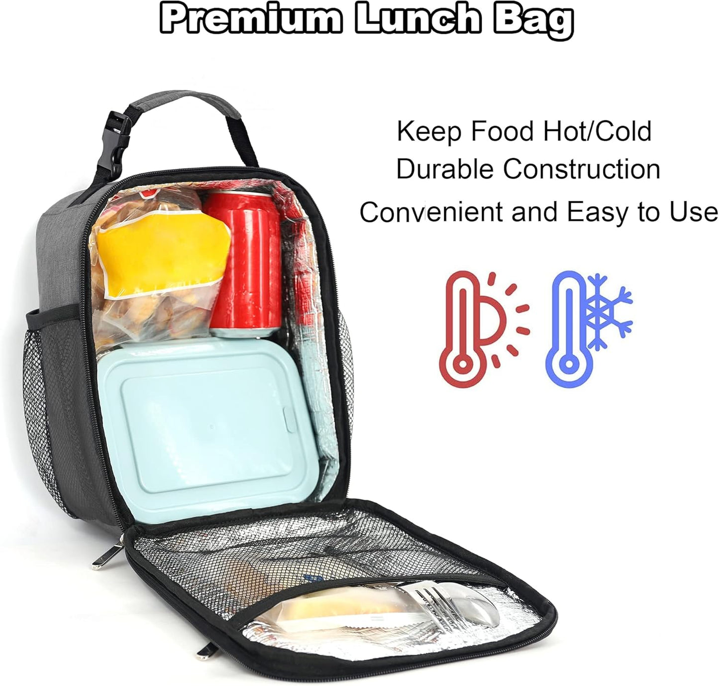 Lunch Box for Men Women Adults Small Lunch Bag for Office Work Picnic - Reusable Portable Lunchbox, Black