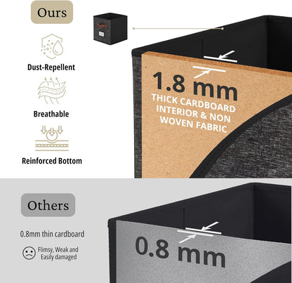 DECOMOMO Cube Storage Bin, Storage Cubes with Labels, Baskets for Shelves Kallax Linen Closet Organizers (Cube 10.5x11"/ 6pcs, Black)