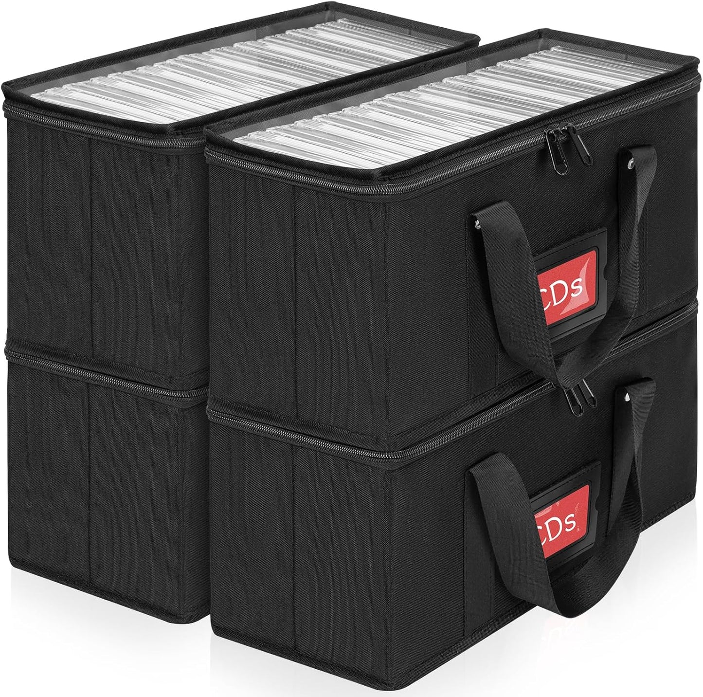 4 Pack-DVD Storage Boxes, PVC Clear Lid, DVD Case Holder Organizer with Index Labels-15.4"x 5.5"x 7.9" DVDs Storage Holder Bags for DVDs, CDs, Video Games, Books, Each Hold up to 25 DVDs Jewel Cases