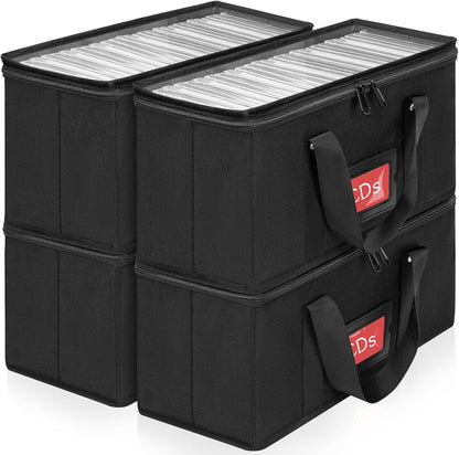 4 Pack-DVD Storage Boxes, PVC Clear Lid, DVD Case Holder Organizer with Index Labels-15.4"x 5.5"x 7.9" DVDs Storage Holder Bags for DVDs, CDs, Video Games, Books, Each Hold up to 25 DVDs Jewel Cases