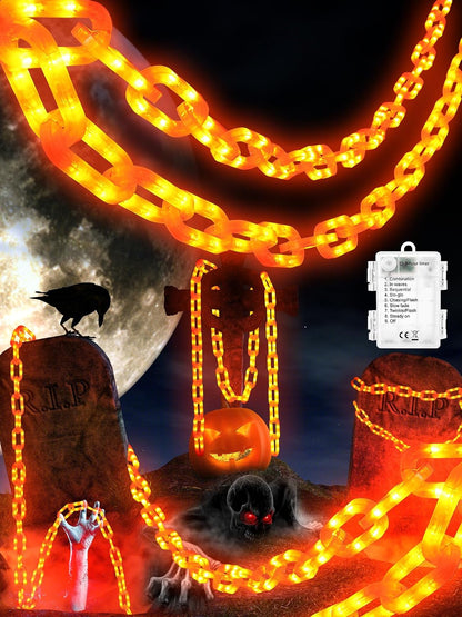 Battery Halloween Chain Lights 10 FT 160 LED Orange Light-Up Plastic Timer