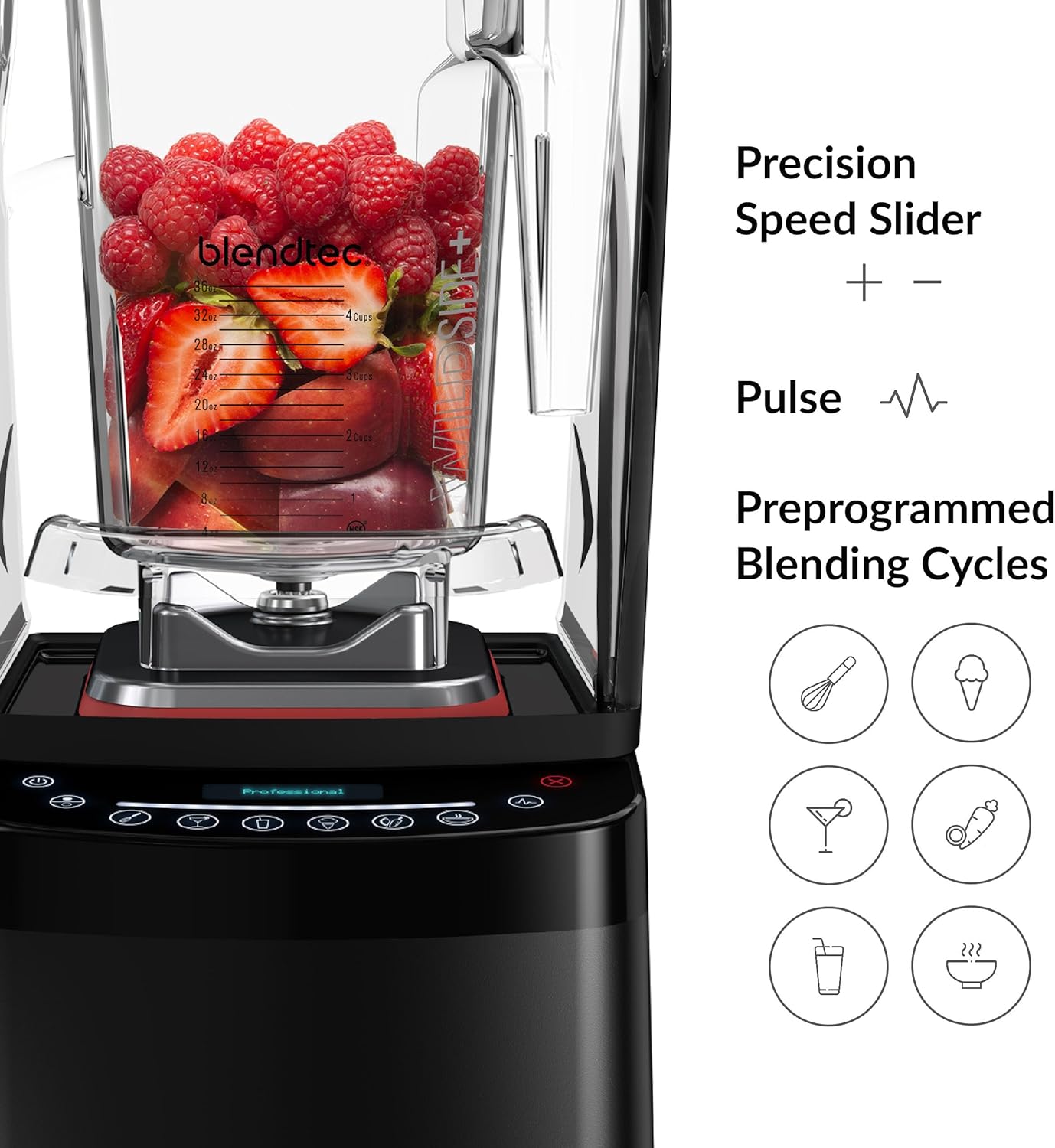 Blendtec Professional 800 - Blender with WildSide+ Jar (90 oz) - Smoothies & Frozen Drinks - Quietest Professional-Grade - 11-Speed Slider - Black