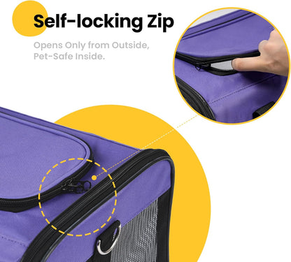 Conlun Cat Carrier Airline Approved, Soft-Sided Dog Carrier with Inner Safety Leash, Pet Transport Carrier for Small-Medium Cats Puppies up to 15 Lbs, Collapsible Travel Kitten Carrier Bag -Black M