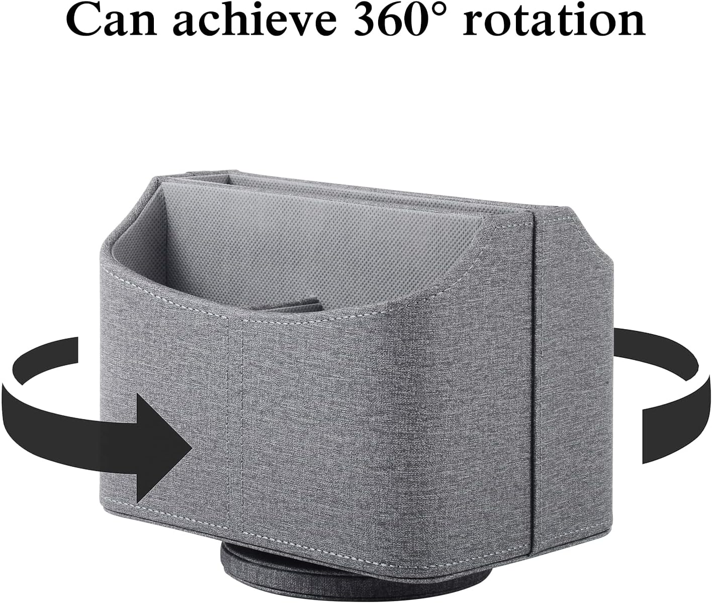 360°Rotatable TV Remote Caddy, PU Leather Multifunctional Remote Control Holder,Office Remote Tray Desk Organizers/Storage Box for Ipad Mini/Pen/Mobile Phone/Media Nightstand Organizer,Grey