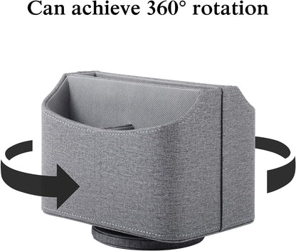 360°Rotatable TV Remote Caddy, PU Leather Multifunctional Remote Control Holder,Office Remote Tray Desk Organizers/Storage Box for Ipad Mini/Pen/Mobile Phone/Media Nightstand Organizer,Grey