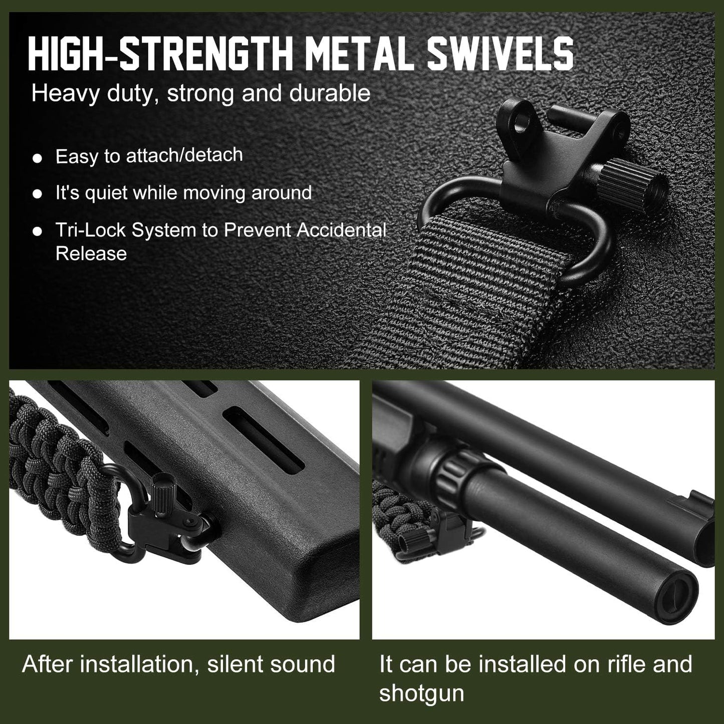 VVAAGG Two-Point Sling with Swivel, Non-Slip Paracord Sling with Adjustable Length Strap