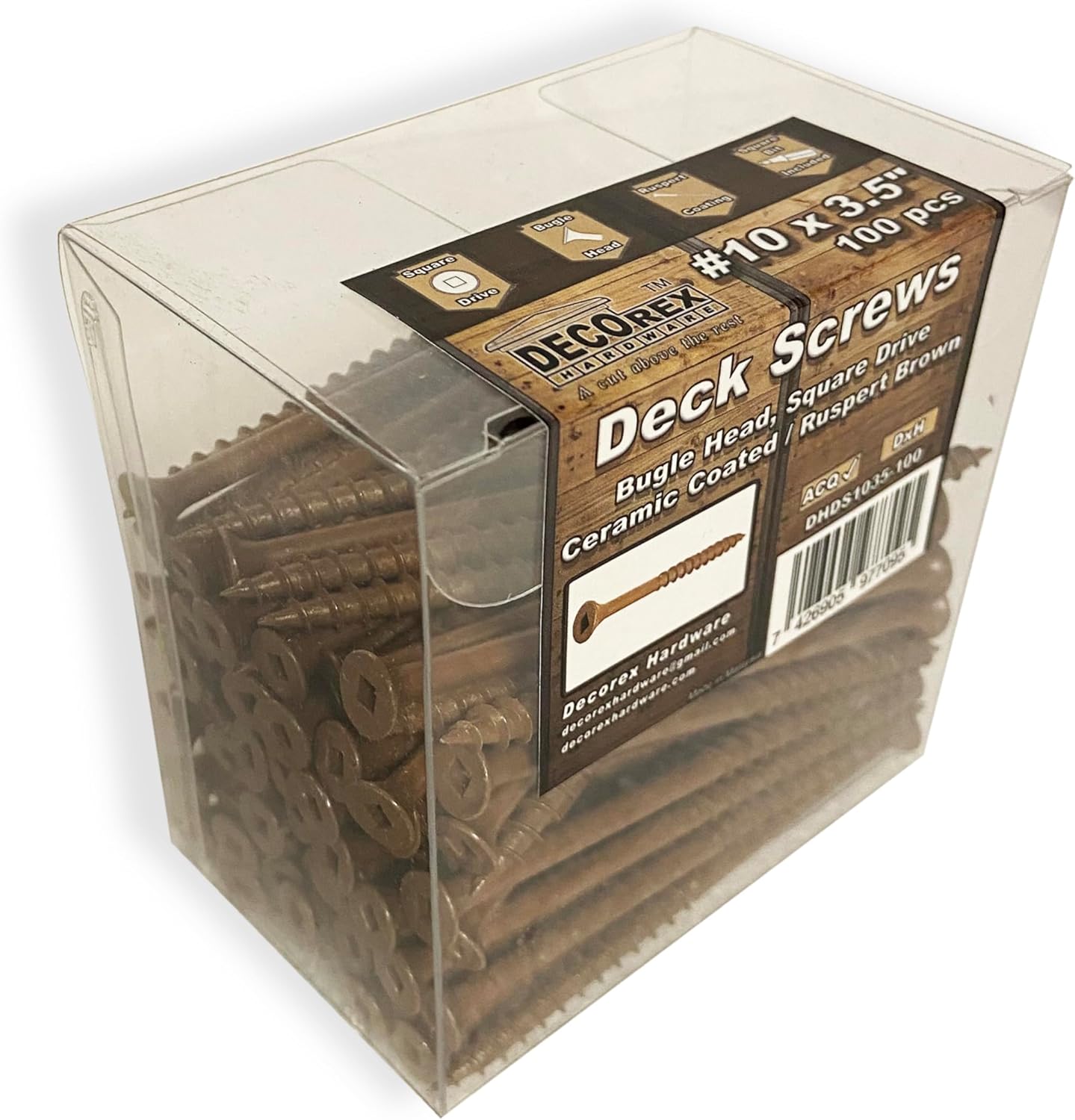 #8 x 3" Deck Screws | Square Drive | Bugle Head | Brown Ruspert | 100pcs Box