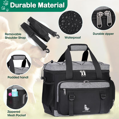 IGOLUMON Dog Travel Bag Weekend Pet Travel Bag Set for Supplies Large Dog Camping Kit Airline Approved Tote Organizer with Multi Pockets, 2 Large Food Containers, 2 Dog Bowls, 1 Feeding Mat